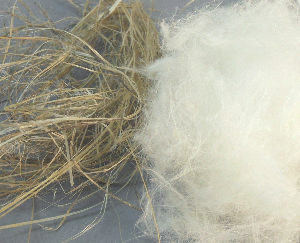 Hemp bast fiber before and after cottonization